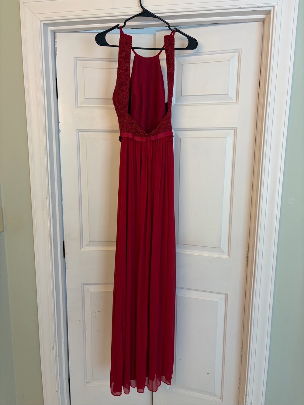 David's Bridal Red Lace Halter Evening Gown